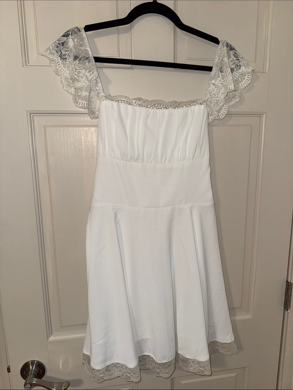 Commense White Lace-Trim Mini Dress